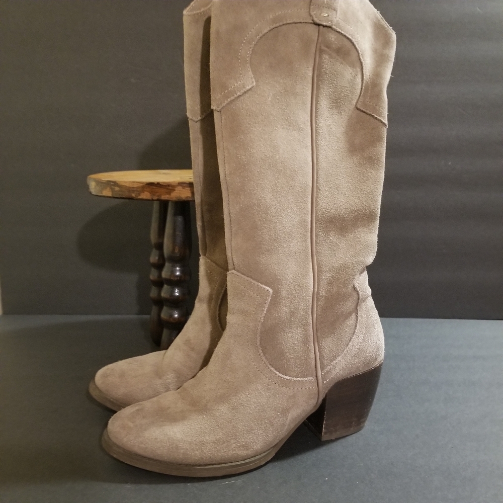Crown Vintage Windy Taupe Suede Leather Tall Cowboy Western Boots 6M